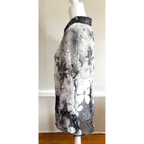 Nicola Women's Black & White Floral Sheer Button-Up Blouse Size 2X - Picture 6 of 8